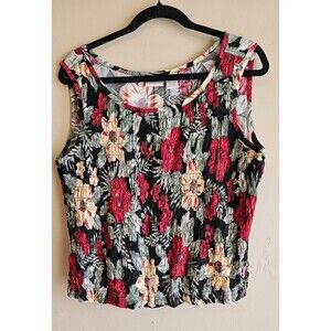 Vintage Erika Top Womens XL Black Floral Smocked Shirt Boxy Y2K Boho Cottagecore